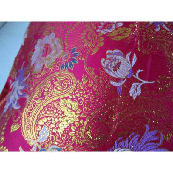 Asian Inspired Raspberry Chrysanthemum Floral Gold Accent Brocade Pillow Covers - Picture 15 of 16